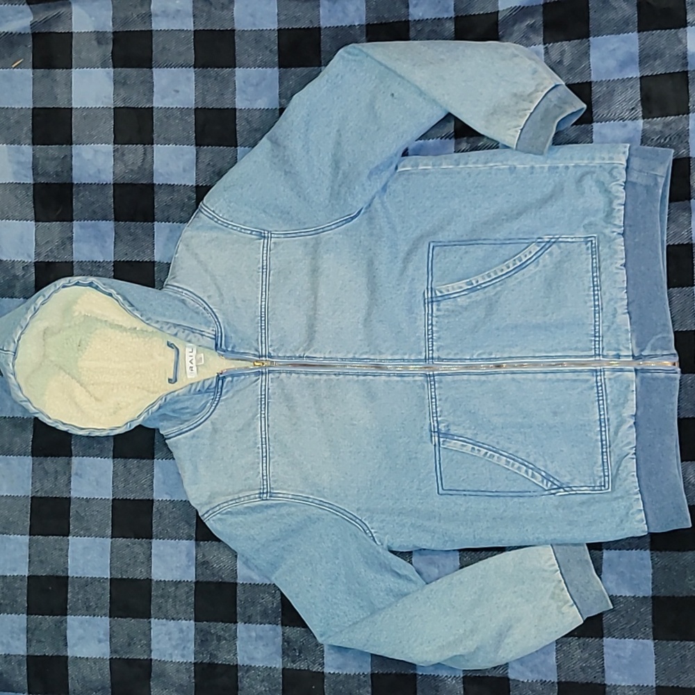 The Rail. Denim SHERPA-Lined Full-zip Hooded jacket. Unisex size Large